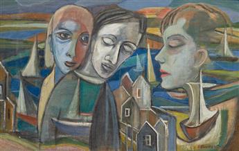FRITZ BLUMENTHAL (1913 - 2002, GERMAN/AMERICAN) Untitled (Three Figures with a Landscape).                                                       